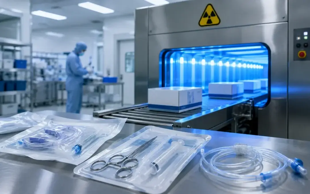 Medical device irradiation sterilization in a cleanroom